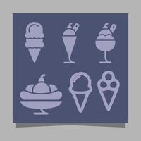 Ice cream icons of various shapes drawn on paper are perfect for depicting something sweet related to ice cream in flyers, logos, banners and others. vector