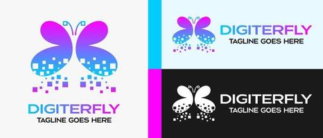 butterfly logo design template in modern digital technology style. vector illustration