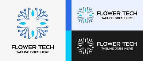 technology logo design template, blue flower icon. vector abstract logo illustration