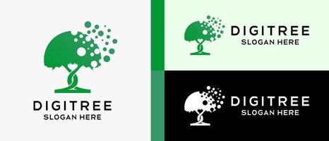 technology logo design template, tree in modern digital style. creative vector logo illustration.