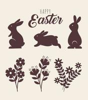 six happy easter silhouettes vector