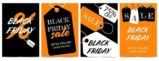 Sale banner and discount poster set. Vector shopping, Black Friday and reduction season promo materials with sale tag, label, ticket, stamp, sticker with special offer and price rebate percentage.