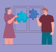 creative couple with puzzle vector