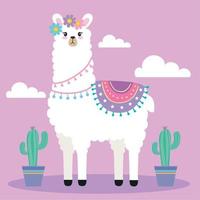 llama and cactus vector