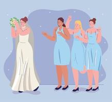 bride throwing the bouquet vector