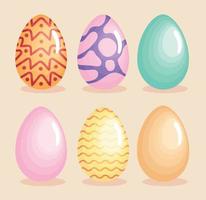 six happy easter eggs vector