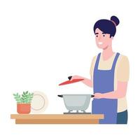 woman cooking with pot vector