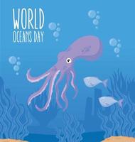 world oceans day lettering card vector