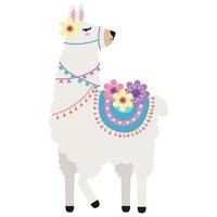 cute llama standing position vector