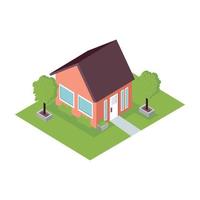 red house isometric construction vector