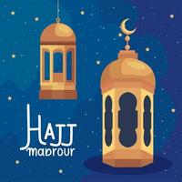 hajj mabrour lettering card vector