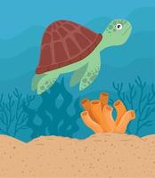 turtle swiming undersea scene vector