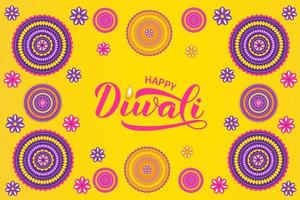 Happy Diwali design with calligraphy lettering and mandalas. Traditional Indian festival of lights typography poster. Easy to edit vector template for banner, flyer, sticker, postcard, greeting card.