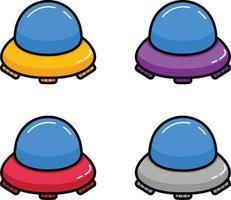Cartoon illustration of aliens in UFO in different colors vector
