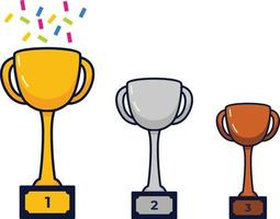 Winner trophy icon. gold, silver, Bronze cartoon trophy vector illustration