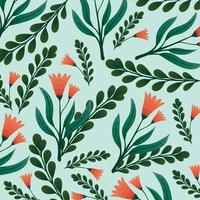 red flowers and branches pattern vector