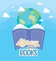 literacy and books lettering card vector