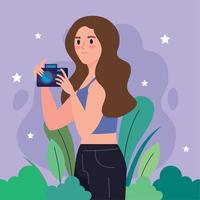 woman with camera and leafs vector