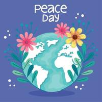 peace day lettering postcard vector