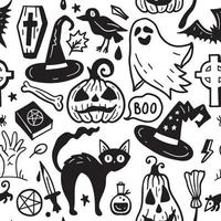 monocromo de patrones sin fisuras de elementos de garabato dibujados a mano de horror halloween. vector