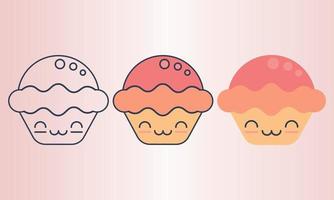 Vector Illustration of Sets Cute Apple Pie Cartoon Icons in Multiple Pattern