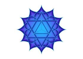 geometría sagrada, símbolo místico de la merkabah, quinto chakra de la garganta, flor de loto en color azul, diseño de mandala geométrica del logotipo mágico, vector aislado en fondo blanco