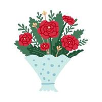 Beautiful bouquet with garden and wild flowers vector flat illustration.