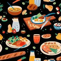 Colored vector seamless pattern of food and drink.