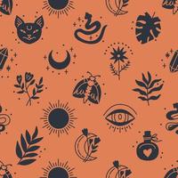 Seamless pattern of Mystical and Astrology objects in boho style vector