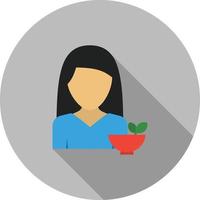 icono de sombra larga plana de comida saludable de mujer vector