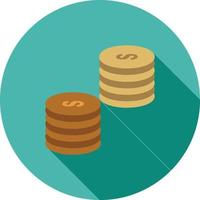 pilas de monedas icono de sombra larga plana vector