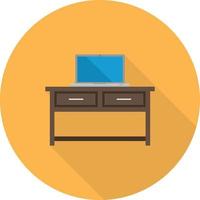 Desk and Laptop Flat Long Shadow Icon vector