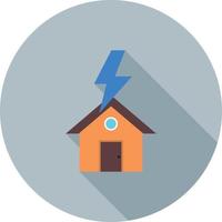 Lightning Striking House Flat Long Shadow Icon vector