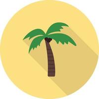 icono de sombra larga plana de árbol de coco vector