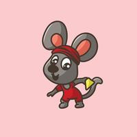 lindo ratón mascota de dibujos animados logo diseño plano premium vector