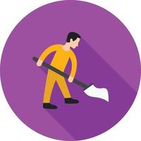 hombre barriendo piso plano larga sombra icono vector