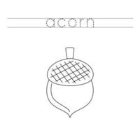 Trace the letters and color acorn. Handwriting practice for kids. vector