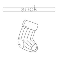 Trace the letters and color warm sock. Handwriting practice for kids. vector