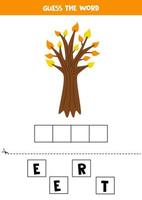 juego de ortografía para niños en edad preescolar. árbol de otoño de dibujos animados. vector