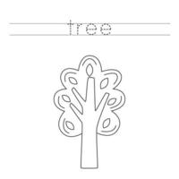 Trace the letters and color autumn tree. Handwriting practice for kids. vector