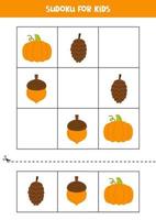 Educational sudoku game with cute autumn elements. vector