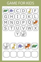 Lógica alfabética para preescolares. recoger la palabra resolviendo el acertijo vector
