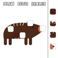 Paper game for the development of preschoolers. Cut out parts of the image and glue on the bear. A fun game for kids vector