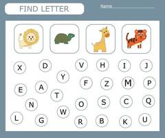 Find the first letter of the word  and connect. Educational game for children. vector