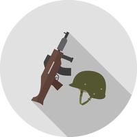 icono de sombra larga plana de pistola y casco vector