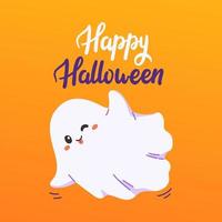 Happy Halloween party poster with cute ghost vector illustration