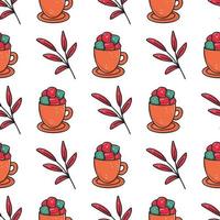 Cups of coffee with marshmallows seamless autumn pattern vector