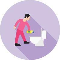 Man Cleaning Bathroom Flat Long Shadow Icon vector