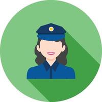 icono de sombra larga plana de mujer policía vector