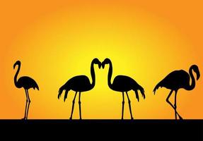 conjunto de flamencos en ilustraciones de puesta de sol de fondo vector